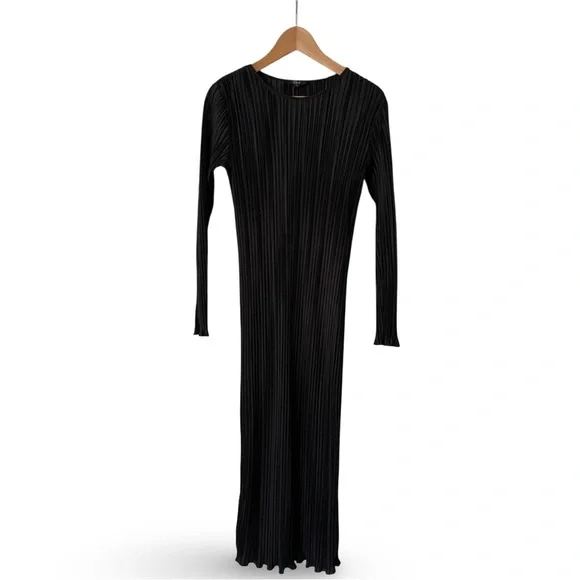 NWT Rails Jordy Midi Pleated Satin Long Sleeve Dress Black | XS - Picture 6 of 12